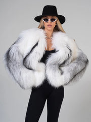 Isabella Haină scurtă de blană de vulpe arctică cu guler în formă de V