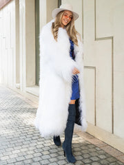 Manteau long Isabella en fourrure naturelle de mouton mongol avec col anglais
