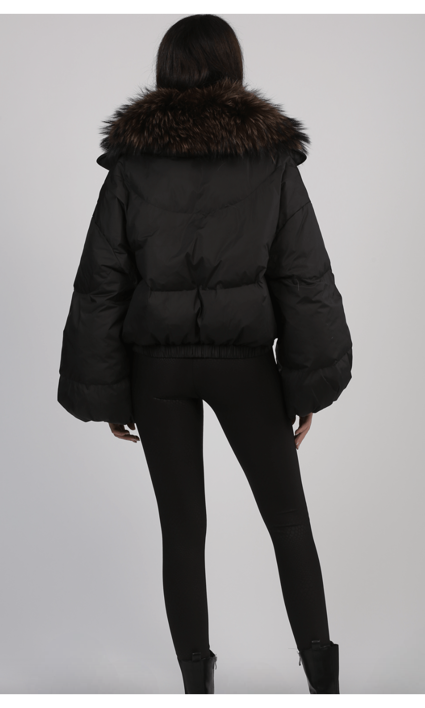 Geaca de fas cu guler din blana naturala de vulpe KALINKA FURS