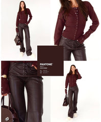 Pantaloni din piele ecologică, cu șireturi