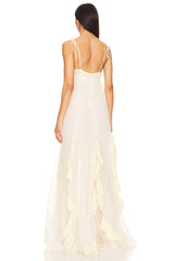 Zenya rochie maxi din tul cu volane și straturi, în culori neutre