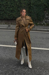 Brown Padded Leather Maxi Coat KALINKA FURS