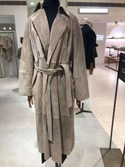Oversized Trench Coat Suede. Pardesiu bej din piele intoarsa KALINKA FURS