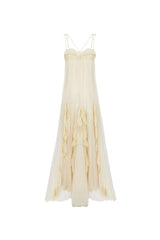 Zenya rochie maxi din tul cu volane și straturi, în culori neutre