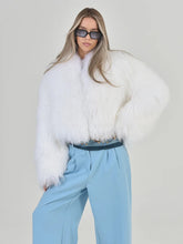Mira Short coat made of natural Mongolian sheepskin fur, with English collar, length 40cm