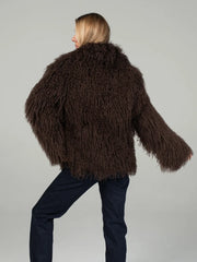 Manteau Irina en peau de mouton mongole à col anglais