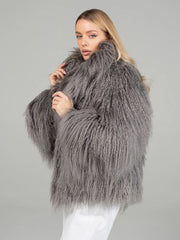 Lavinia Haină din blană naturală din oaie mongoleza, cu guler englezesc