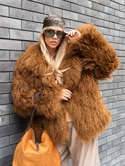 Irina Mongolian sheepskin coat with English collar