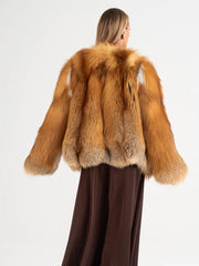 Adelina Haină scurtă din blană naturală de vulpe cu guler în formă de V