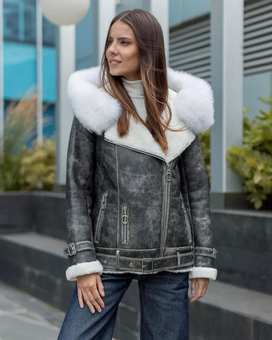 Vintage Effect Shearling Jacket KALINKA FURS