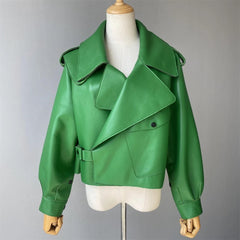 Epaulettes embellished leather jacket. Jacheta din piele cu epoleti KALINKA FURS