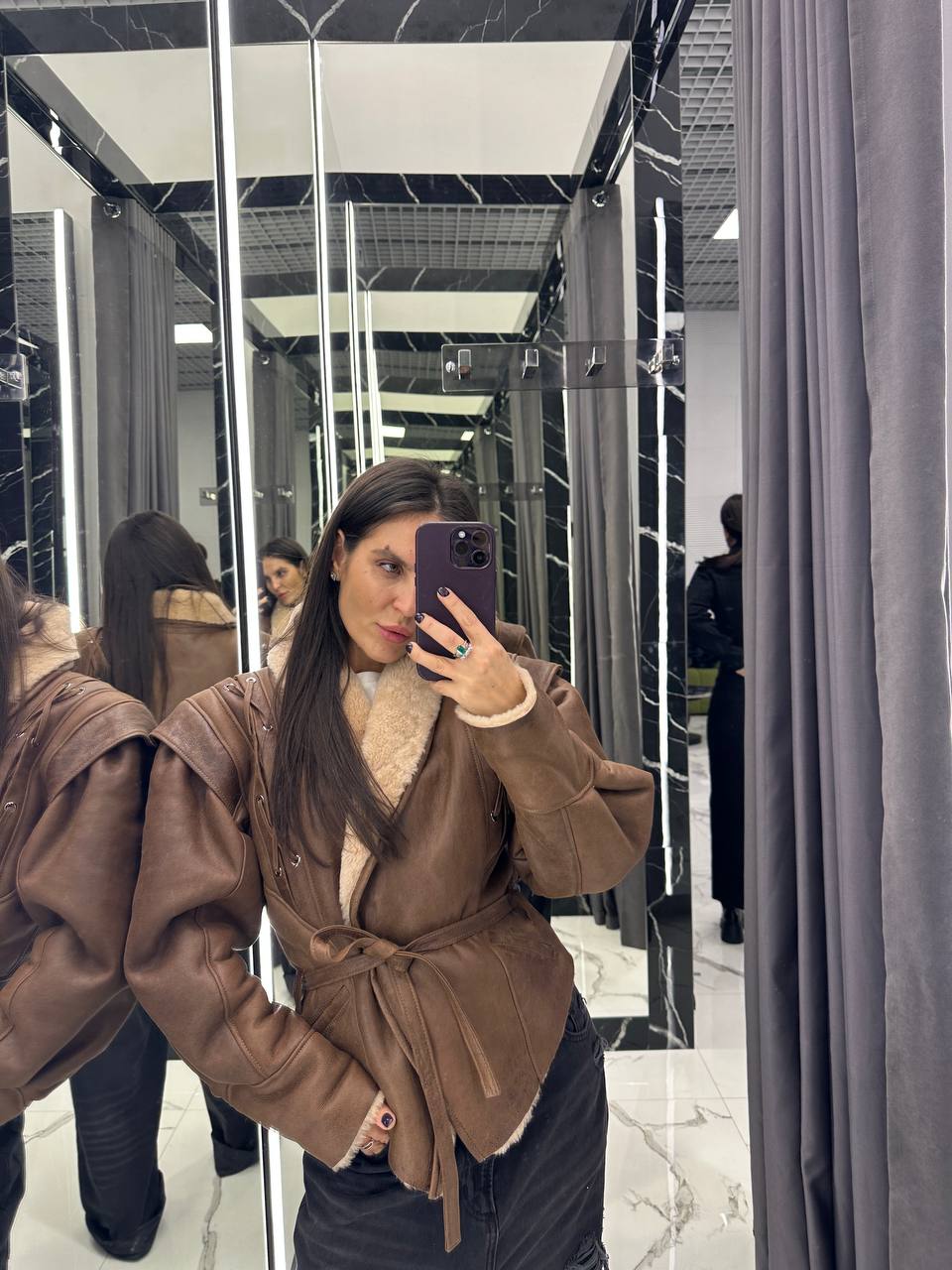 Shearling Vintage Jacket English Collar. Geaca de iarna din piele naturala si lana de oaie naturala KALINKA FURS