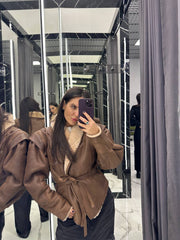 Shearling Vintage Jacket English Collar. Geaca de iarna din piele naturala si lana de oaie naturala KALINKA FURS