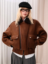 Mira English style fur coat with pockets