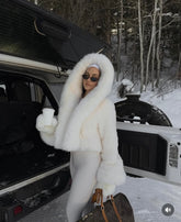 Lucy white organic winter fur coat with hood