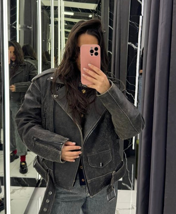 Biker Jacket Vintage Effect .Geaca de motociclist cu efect vintage KALINKA FURS