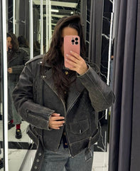 Biker Jacket Vintage Effect .Geaca de motociclist cu efect vintage KALINKA FURS