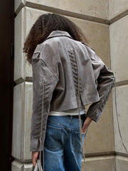 Velvet Biker Jacket with Laces. Jachetă de motociclist din catifea cu șireturi. KALINKA FURS