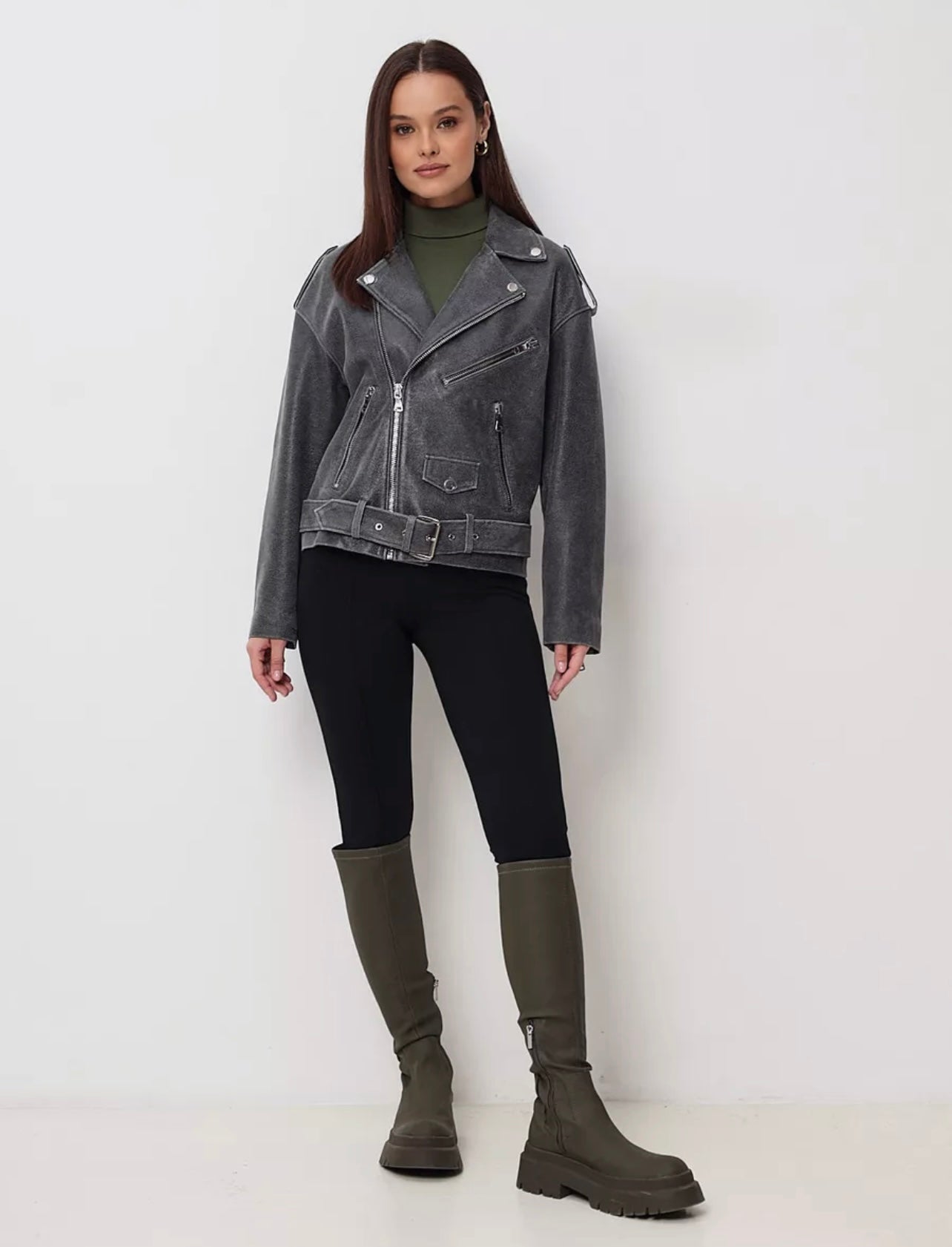 Vintage Effect Leather Jacket KALINKA FURS