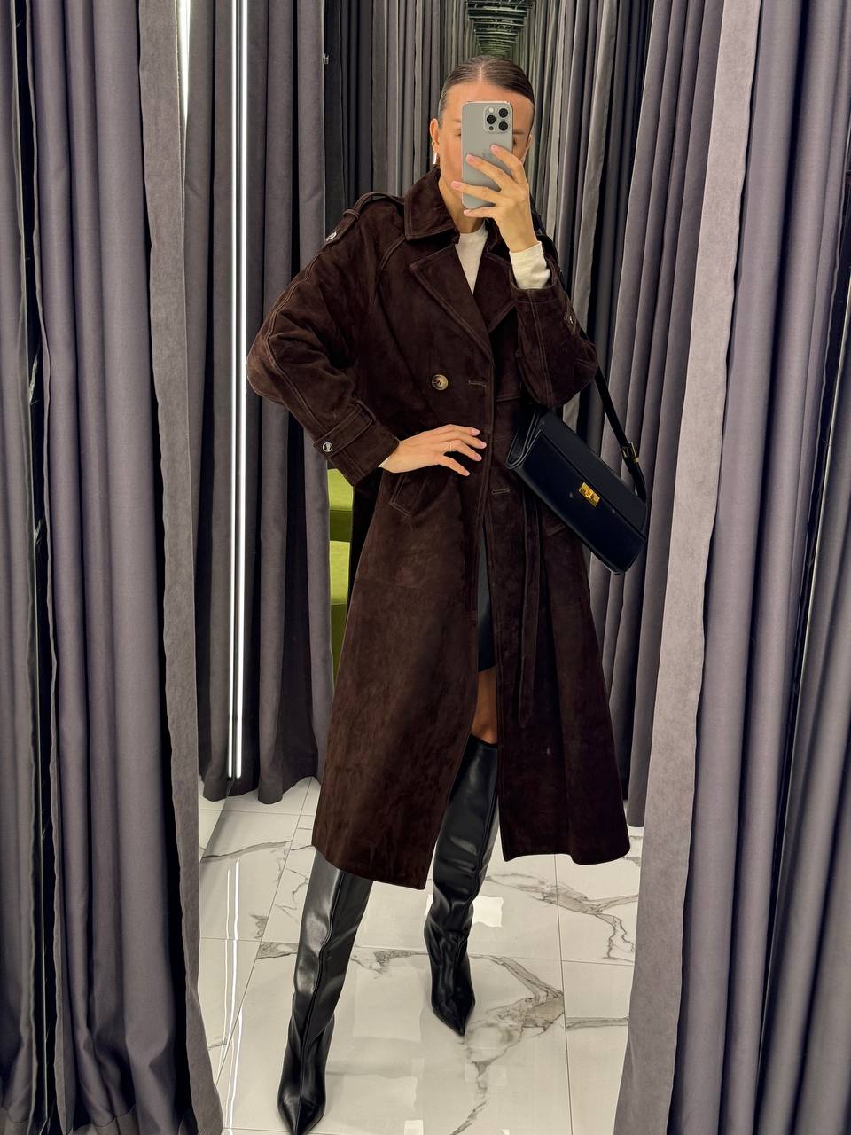 Suede Natural Trench Coat. Trench din piele intoarsa KALINKA FURS