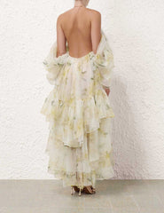 Jenny Rochie midi cu detaliu din tul floral portocaliu crem