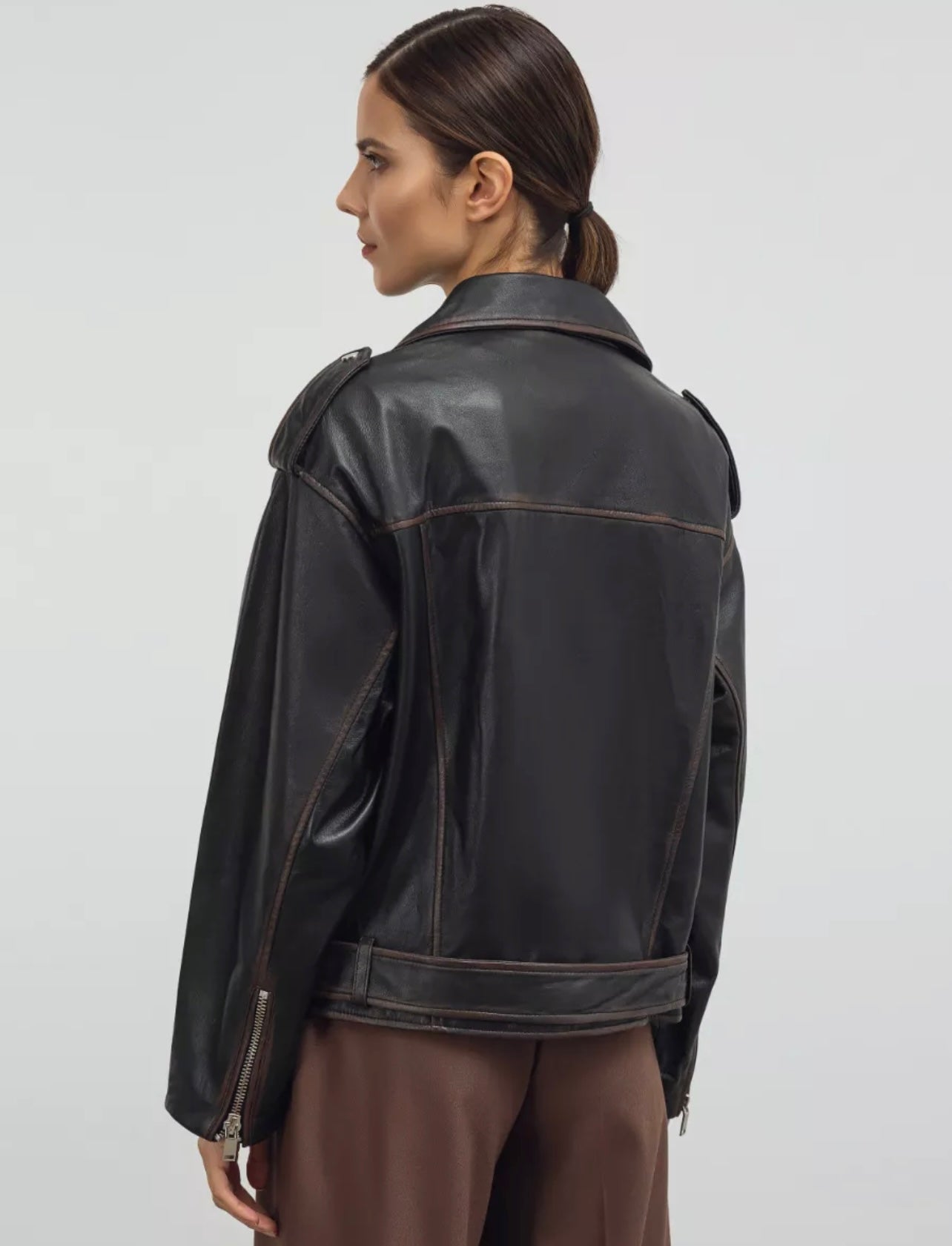 Vintage Black Leather Biker Jacket KALINKA FURS