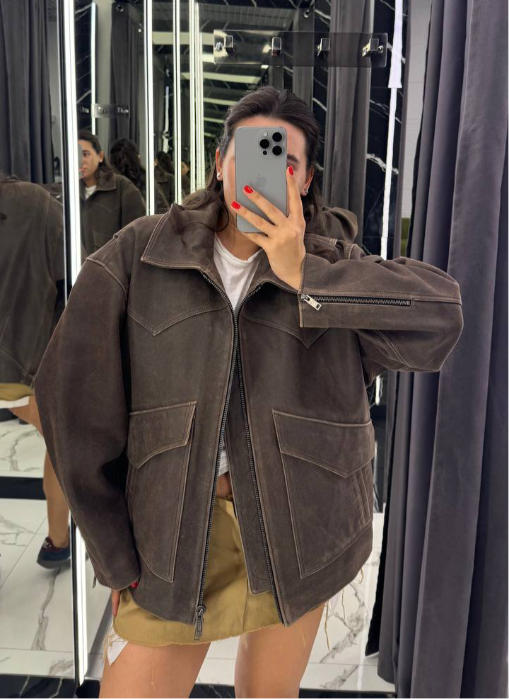 Leather Jacket. Geaca din piele naturala maro. KALINKA FURS