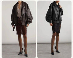 Masculine Oversized Leather Jacket. Geaca in stil masculin oversized KALINKA FURS