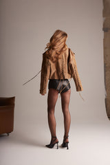 Brown Suede Leather Jacket with Laces KALINKA FURS