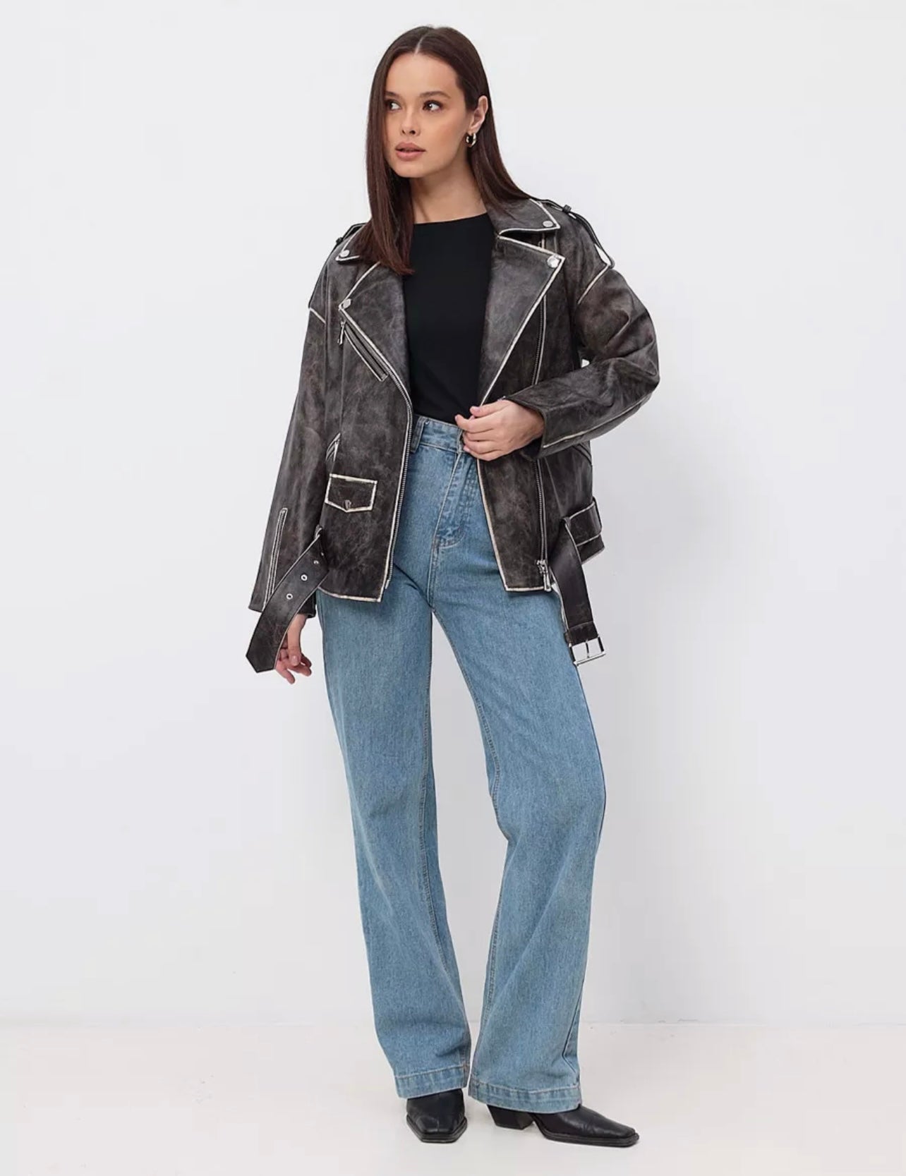 Vintage effect leather jacket. Jacheta din piele naturala efect vintage KALINKA FURS