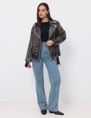 Vintage effect leather jacket. Jacheta din piele naturala efect vintage KALINKA FURS