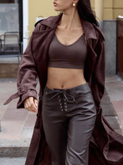 Pantaloni din piele ecologică, cu șireturi