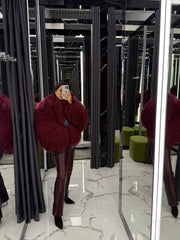 Mongolian Fur in Burgundy. Blana mongoleza sau miel tibetan cu guler englez nuanta Bordo KALINKA FURS