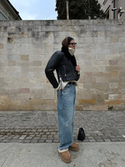 Shealing Biker Girl Jacket. Cojoc din piele naturala de oaie KALINKA FURS