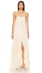 Zenya rochie maxi din tul cu volane și straturi, în culori neutre