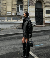 Snejana geaca din piele naturală cu mâneci detașabile