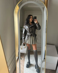 Simina geaca naturala biker vintage gri cu efect spalat