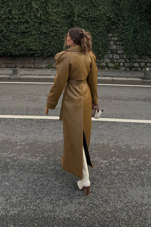 Brown Padded Leather Maxi Coat KALINKA FURS