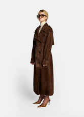 Natasa trench dark brown suede. Length 120cm