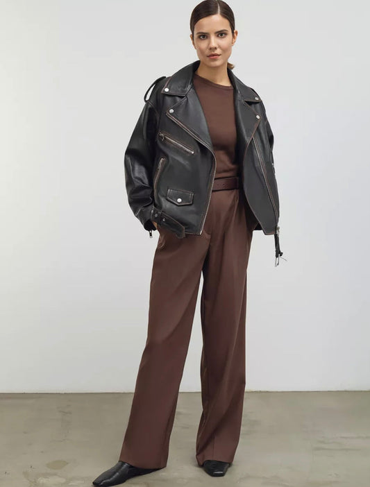 Vintage Black Leather Biker Jacket KALINKA FURS