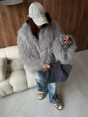 Blana mongoleza de culoare gri. Guler clasic. Lungime 60cm KALINKA FURS