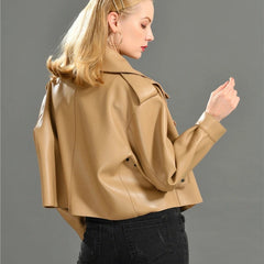 Epaulettes embellished leather jacket. Jacheta din piele cu epoleti KALINKA FURS