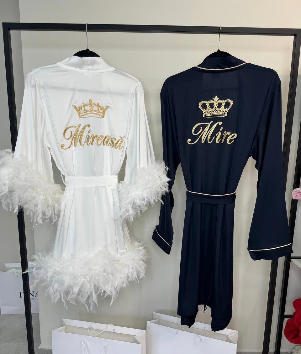 Family Wedding Set. Compleu din matase satinata “Sot si Sotie” pentru Nunta KALINKA FURS