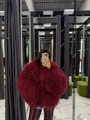 Mongolian Fur in Burgundy. Blana mongoleza sau miel tibetan cu guler englez nuanta Bordo KALINKA FURS