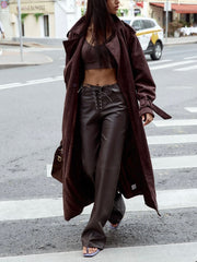 Pantaloni din piele ecologică, cu șireturi