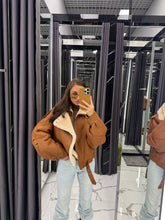 Shearling Jacket in Brown. Cojoc de iarnă din piele și blană naturală de oaie KALINKA FURS