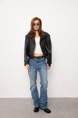 Black Biker Leather Jacket. Geaca din piele naturala biker KALINKA FURS