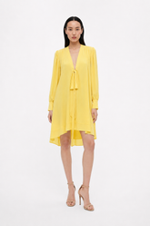Rochie midi galbena ajustată cu cordon