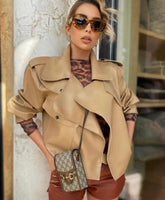 Epaulettes embellished leather jacket. Jacheta din piele cu epoleti KALINKA FURS