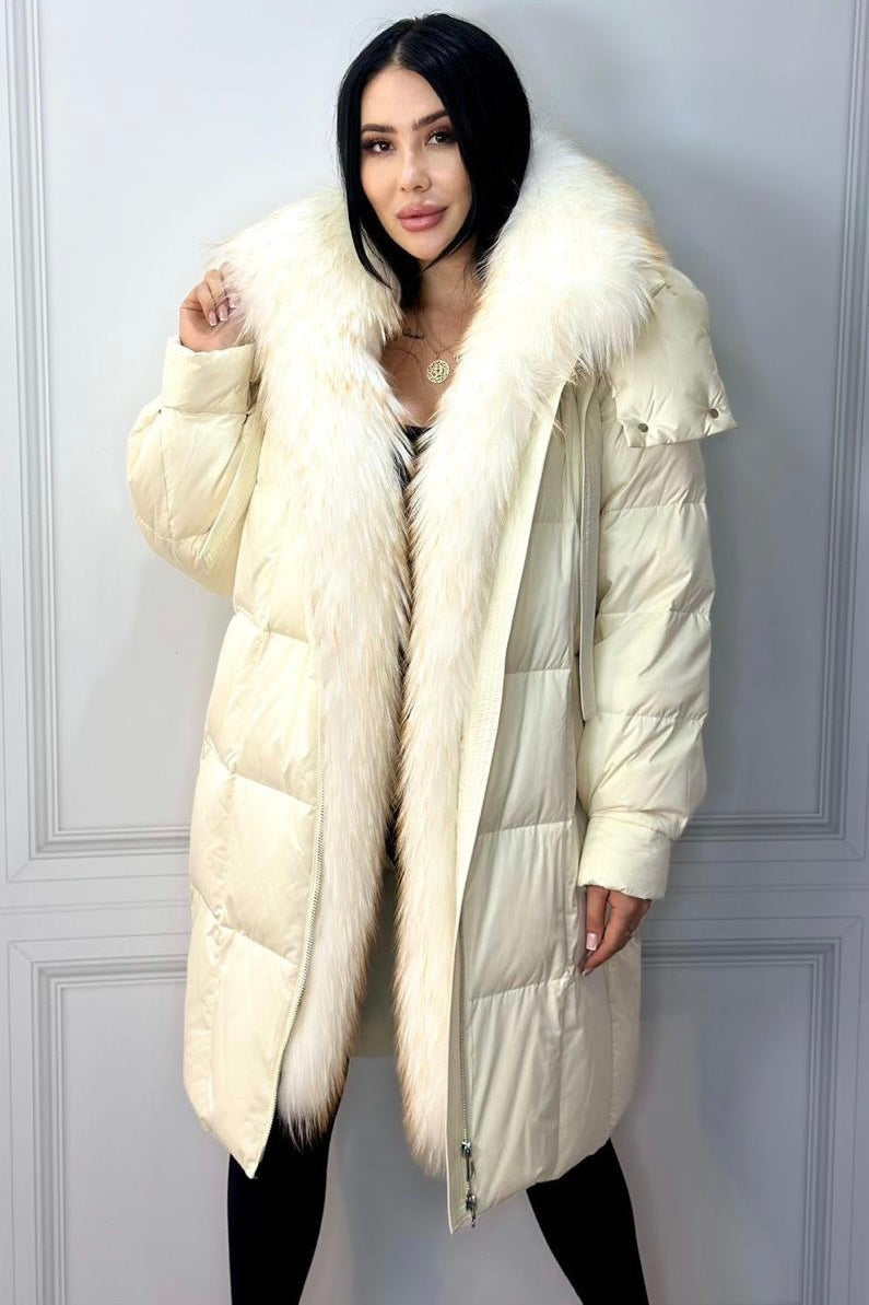Winter Jacket Down Swan Fox Collar. Jacheta de iarna din puf de lebada si guler din vulpe KALINKA FURS